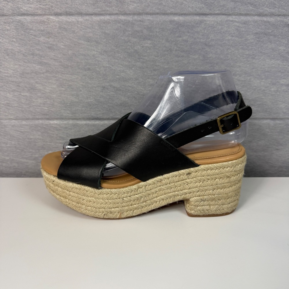 Soludos Womens Size 6 Amalfi Platform Espadrille Sandal Heels Black Leather - Picture 2 of 11